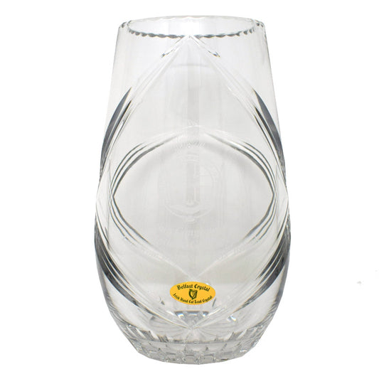 Engraved Belfast Crystal 10" Barrel Vase