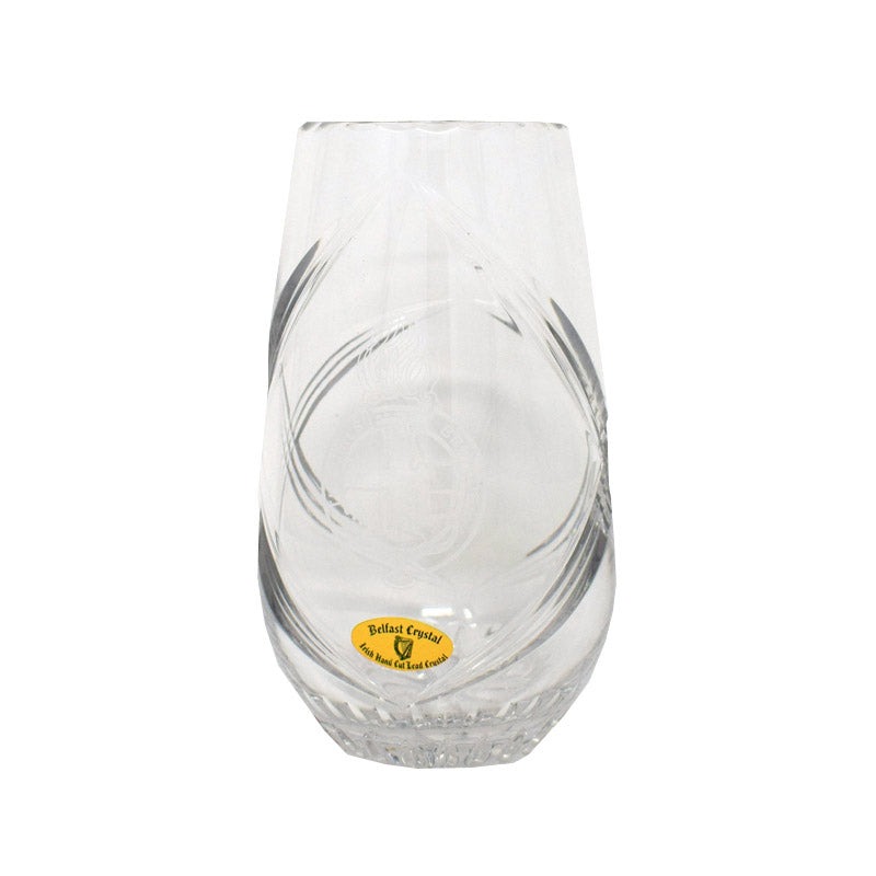 Engraved Belfast Crystal 8" Barrel Vase