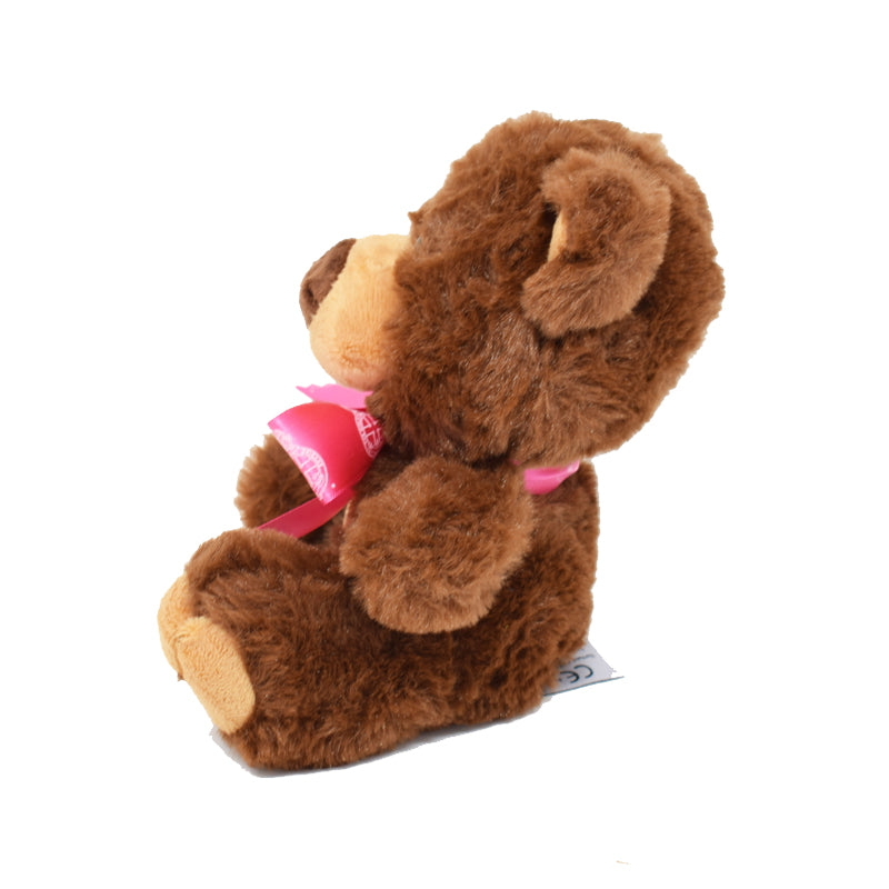 15cm Charlie Bear With Pink Ribbon