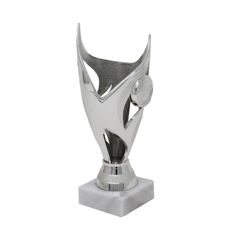 Silver Flame Trophy With White Base 18cm