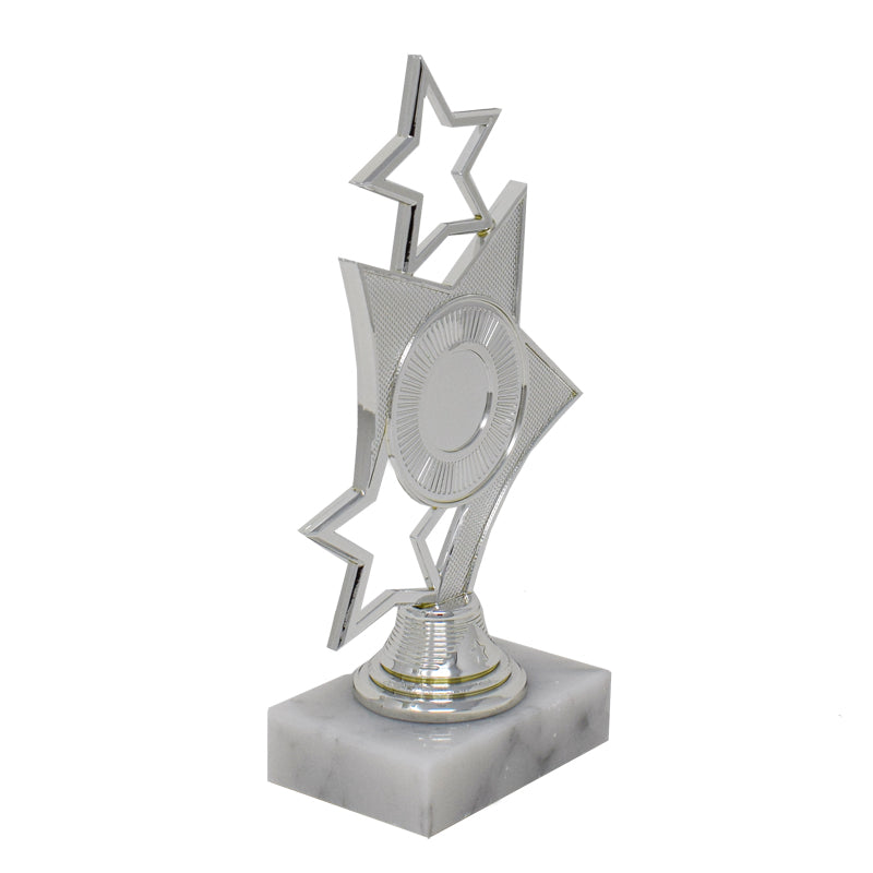 Silver Multi Star Trophy With White Base 18cm
